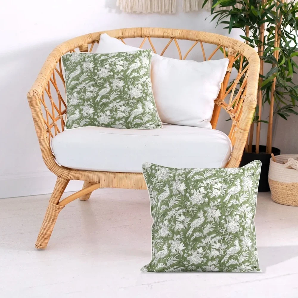 CPC Block Print Set Of 2 18x18 Throw Pillow Covers